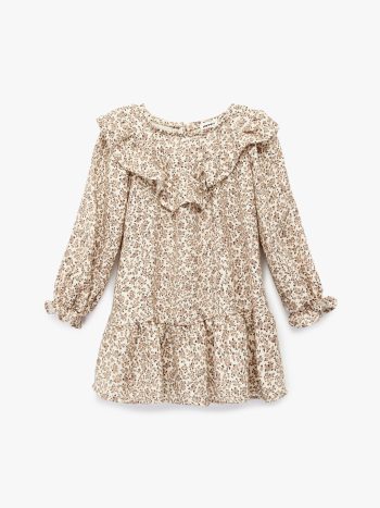 Girl's Long Sleeve Round Neck Ruffle Viscose Floral Dress