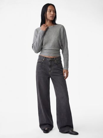 Regular Fit Long Bat-Sleeve Crew Neck Sweatshirt