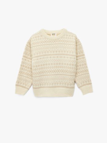 Girls' Long Sleeve Turtleneck Patterned Knit Sweater