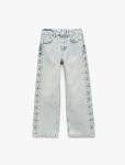 Girls' Cotton Stone-Embellished Wide-Leg Jeans