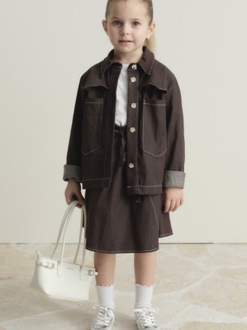 طقم الدنيم ذو الجيب المزدوج - اللون البني