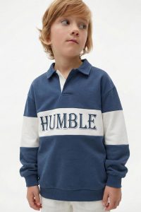 Polo Collar Printed Sweatshirt 4-12 Years Navy Blue