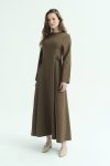 D Buckle Detailed Long Khaki Dress