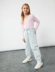 Girls' Cotton Parachute Cut Denim Pants with Pocket Detail