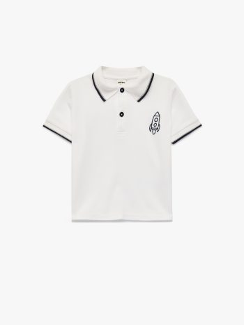 Erkek Bebek Roket Baskılı Kısa Kollu Pamuklu Polo Yaka Tişört