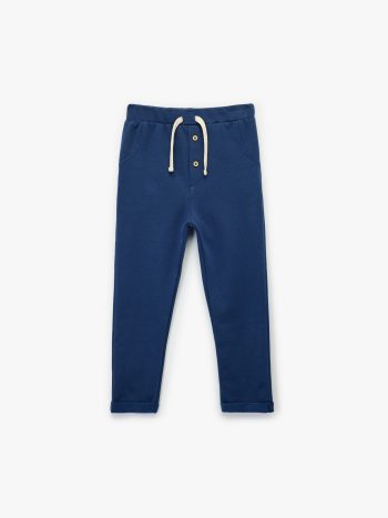 Men's Baby Buttoned Cotton Relaxed Fit Basic Fleece-Lined Sweatpants