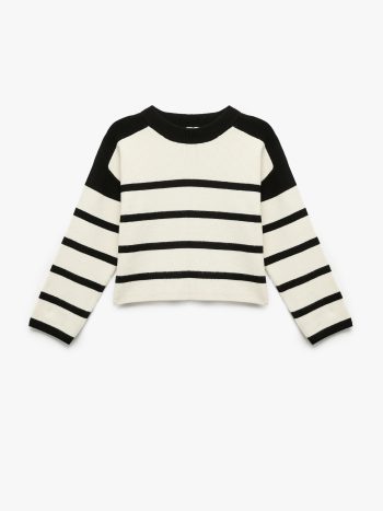 Girls' Long-Sleeve Striped Turtleneck Knit Sweater