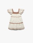 Girl's Cotton Square Neck Short Sleeve Embroidered Dress