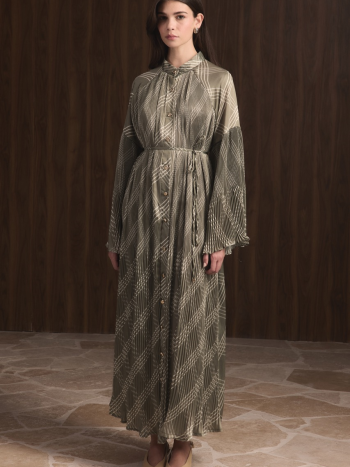 Green Pleated Satin Dress