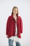Red Stand Collar Pleated Bomber Jacket