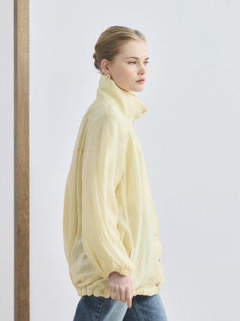Stand-Up Collar Pleated Bomber Jacket in Butter Yellow
