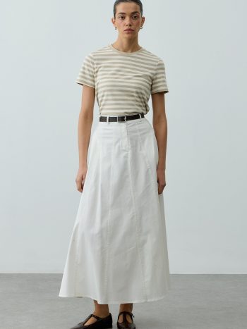 Gabardine Skirt in Ecru with Stitching Details