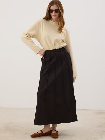 Seamed Gabardine Skirt - Bitter Brown