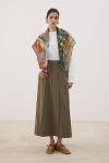 Pleated Gabardine Skirt in Khaki