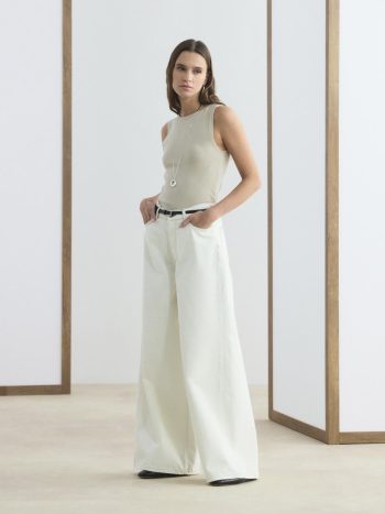 Ecru Flowy Wide-Leg Denim Pants