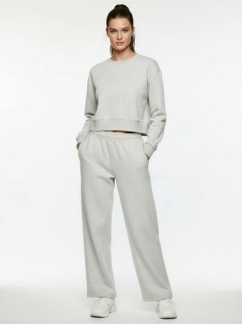 Uzun Kollu Bisiklet Yaka Oversize Crop Spor Sweatshirt