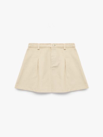 Girl's Button-Detail Above-Knee Pleated Velvet A-Line Skirt