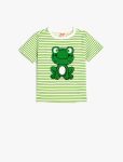 Men's Baby Frog Embroidered Striped Cotton Short Sleeve T-Shirt