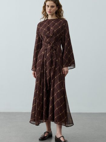 Brown Plaid Wrap Dress