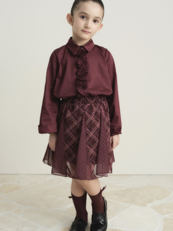 Plaid Chiffon Print Skirt - Mulberry