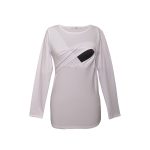White Round Neck Long Sleeve Nursing T-Shirt for Women