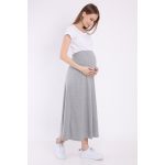 Gray Adjustable Waist Elastic Maternity Long Skirt for Women