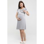 Grey Lace Front-Slit Maternity Nightgown for Women