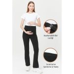 Adjustable Waist Black Women's Winter Thermal Spanish Flare Maternity Leggings