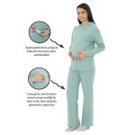 Green Knitted Hooded Women's Maternity Top and Bottom Set