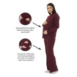 Bordo Örme Kapüşonlu Kadın Hamile Alt Üst Takımı
