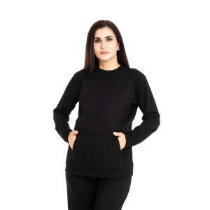 Anne Giyim Hamile Kapüşonlu Sweatshirt İnterlok Emzirme Özellikli Bisiklet Yaka Uzun Kol Siyah