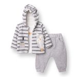 Bebetto Boys' Baby Newborn Sweatshirt-Hoodie-Footless Pants Set with Zipper, Happy Penguin Animal Print, Crew Neck, Long Sleeves, Long Legs