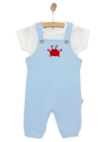 Newborn Baby Boy Romper-T-Shirt 2-Piece Set Crew Neck Short Sleeve Ecru