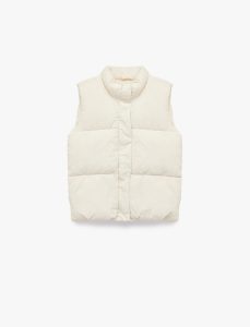 Girls' Puffer Vest with Stand Collar and Zipper