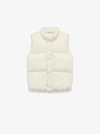 Girls' Puffer Vest with Stand Collar and Zipper