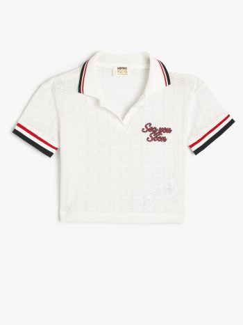 Girls' Polo Neck T-Shirt with Print Detail and Color Blocking