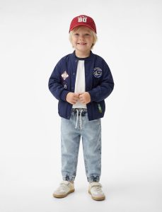Men's Baby Cotton Drawstring Waist Elastic Cuffed Pocket Jogger Denim Pants