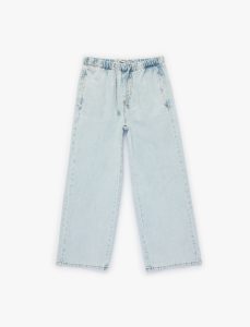 Kız Çocuk Pamuklu Beli Bağcıklı Geniş Paça Denim Pantolon