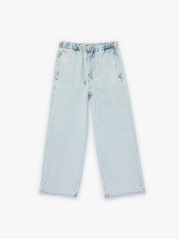 Kız Çocuk Pamuklu Beli Bağcıklı Geniş Paça Denim Pantolon