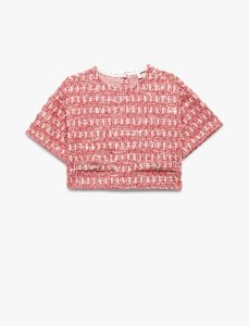 Girls' Short Sleeve Polo Neck Textured Blouse