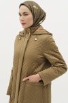 Quilted Hooded Jacket with Zipper Vents - Olive