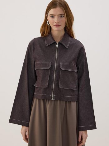 Zip-Up Denim Jacket in Bitter Brown