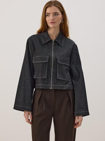 Bordeaux Zippered Denim Jacket