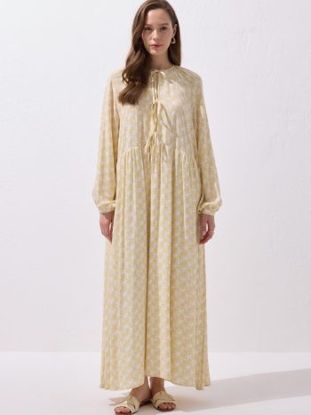 Fleur Viscose Tie-Wrap Long Dress Yellow