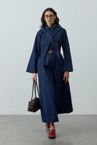 Scarf Detail Denim Dress Navy Blue