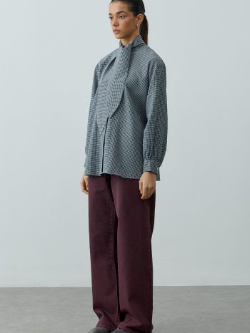 Fularlı Ekose Gömlek Lacivert