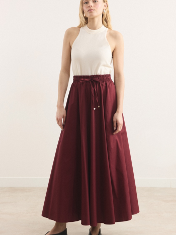 Gabardin Kloş Etek - Bordo