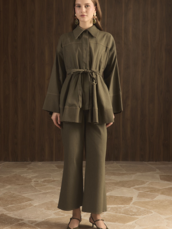 Gemma High-Waisted Denim Set - Khaki