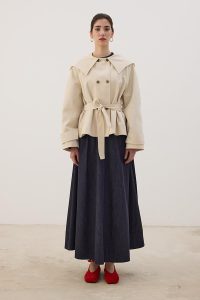 Wide Collar Short Trench Coat Cream
