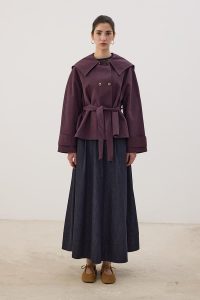 Wide Collar Short Trench Coat in Mulberry